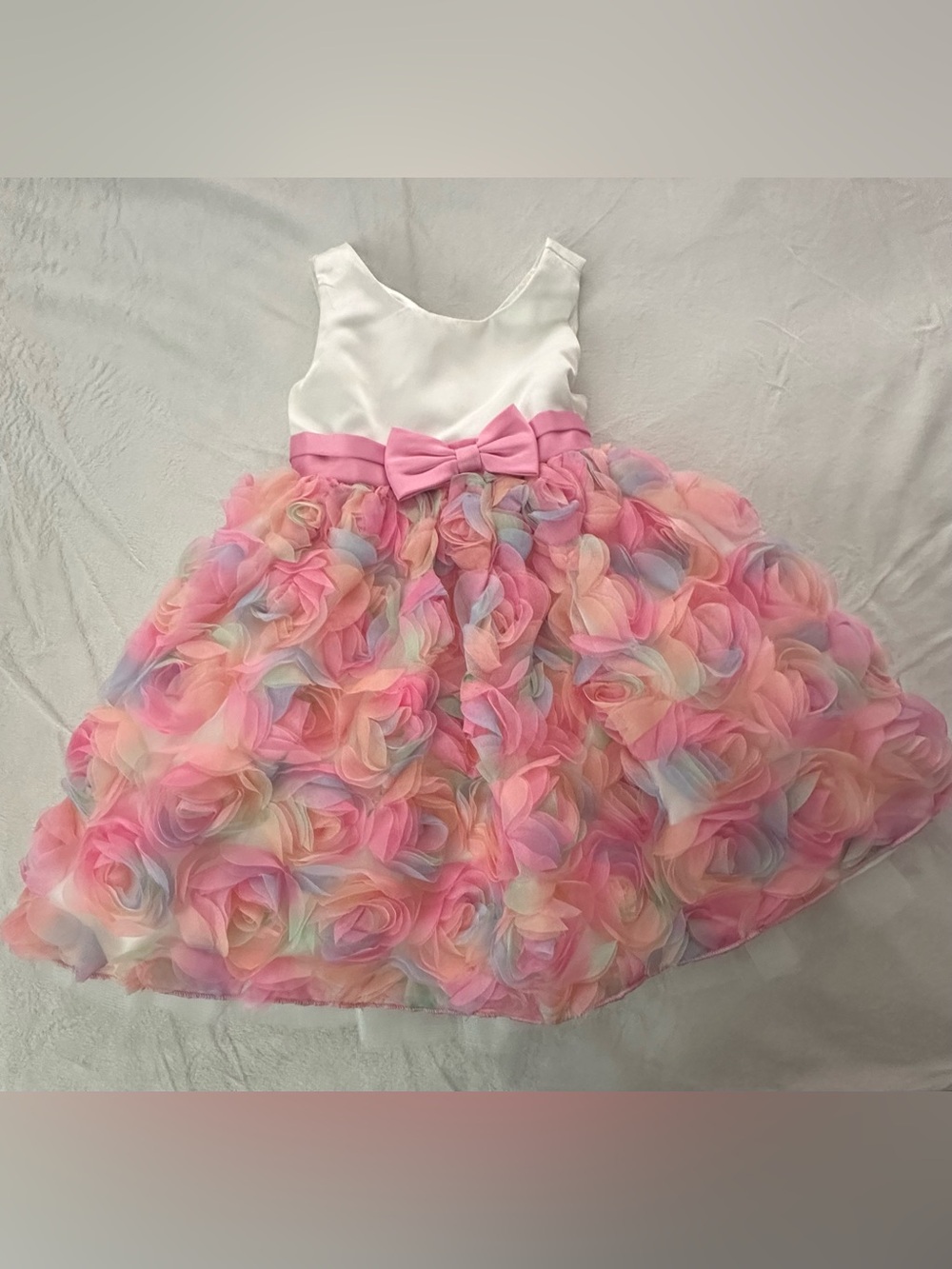 American Princess White Bodice Pink Multicolor Rosette Party Dress with Bow